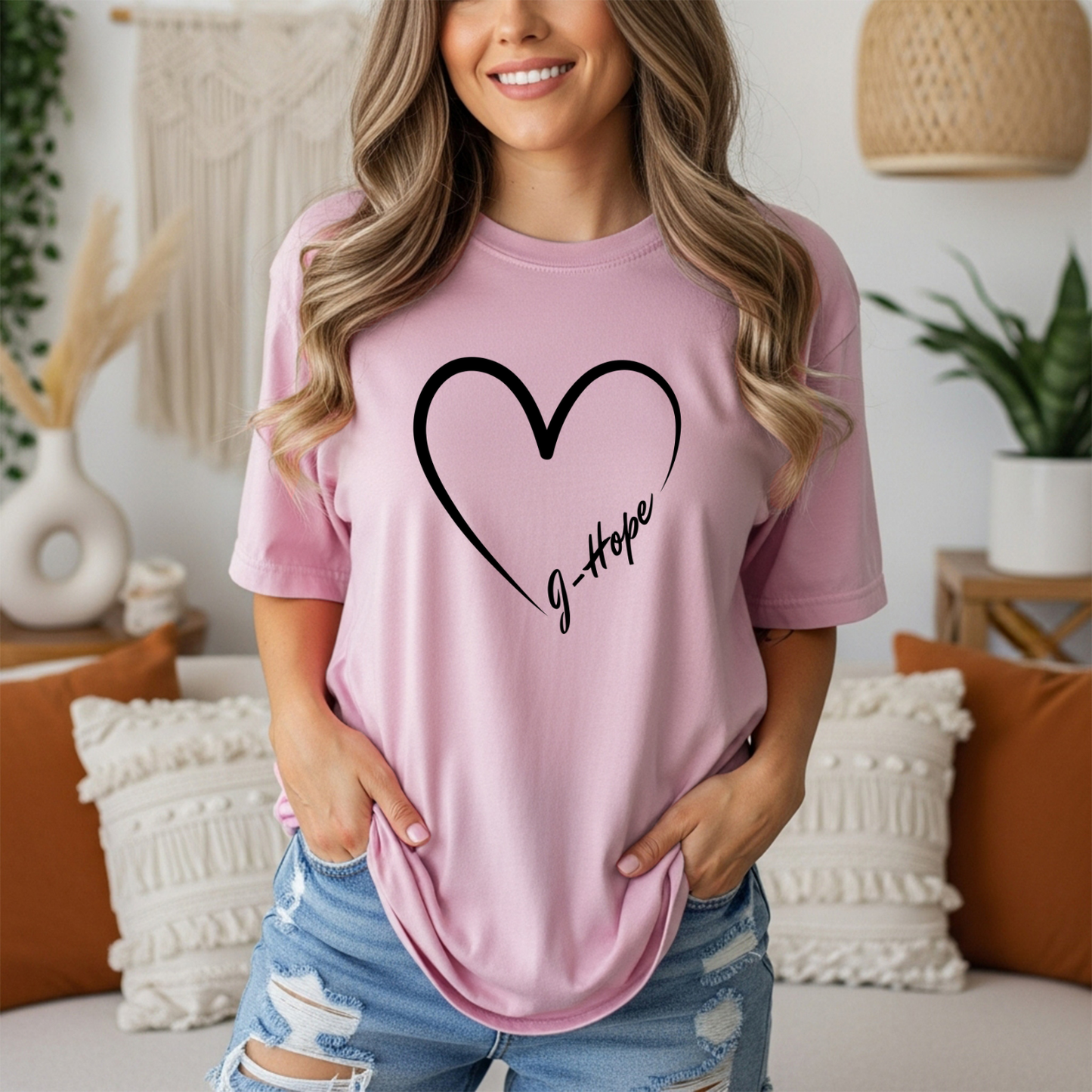J-Hope of BTS Minimalist Heart Outline T-Shirt