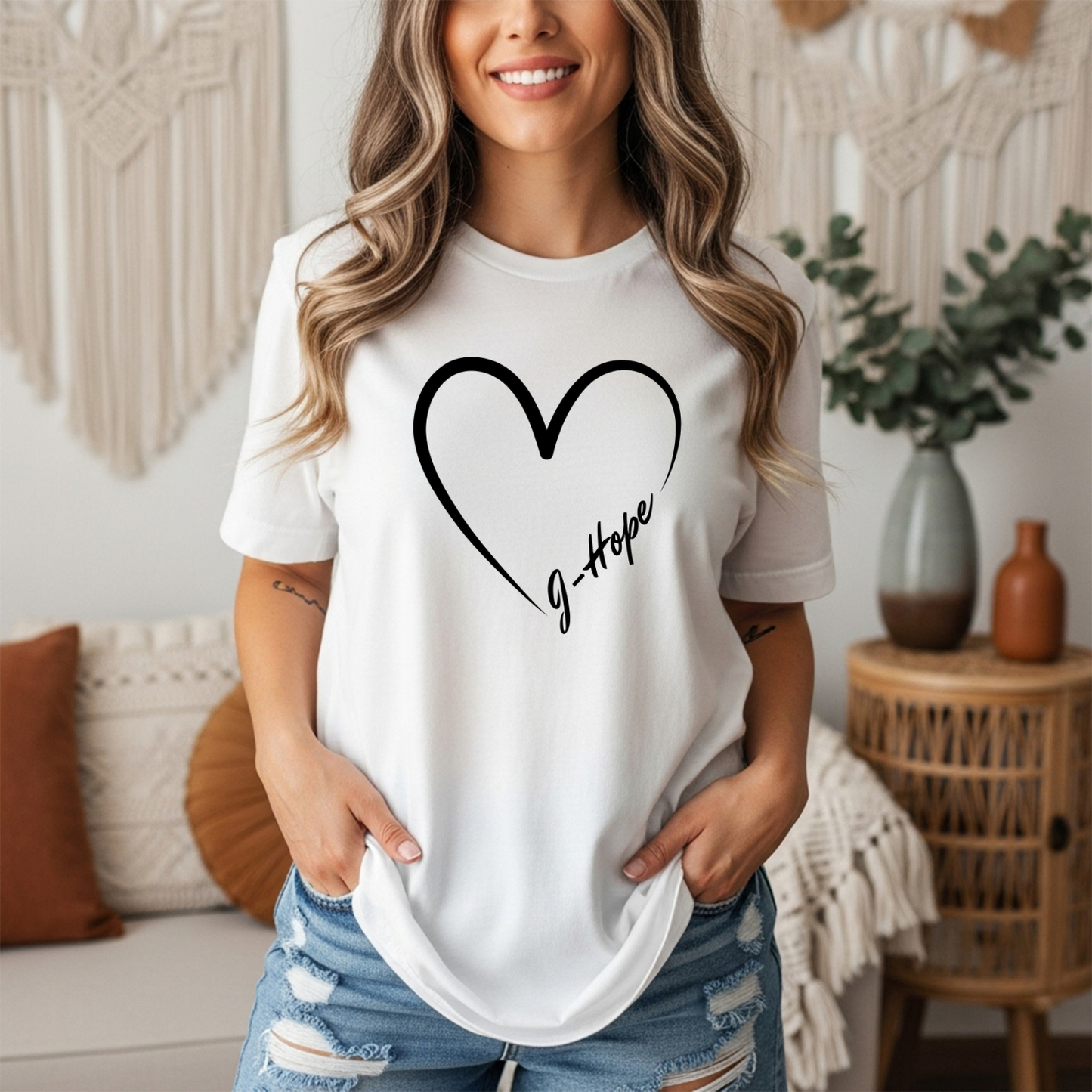 J-Hope of BTS Minimalist Heart Outline T-Shirt