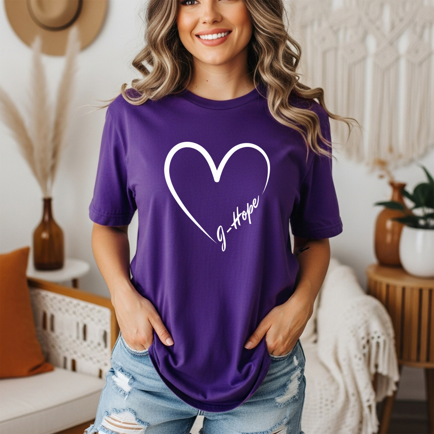 J-Hope of BTS Minimalist Heart Outline T-Shirt