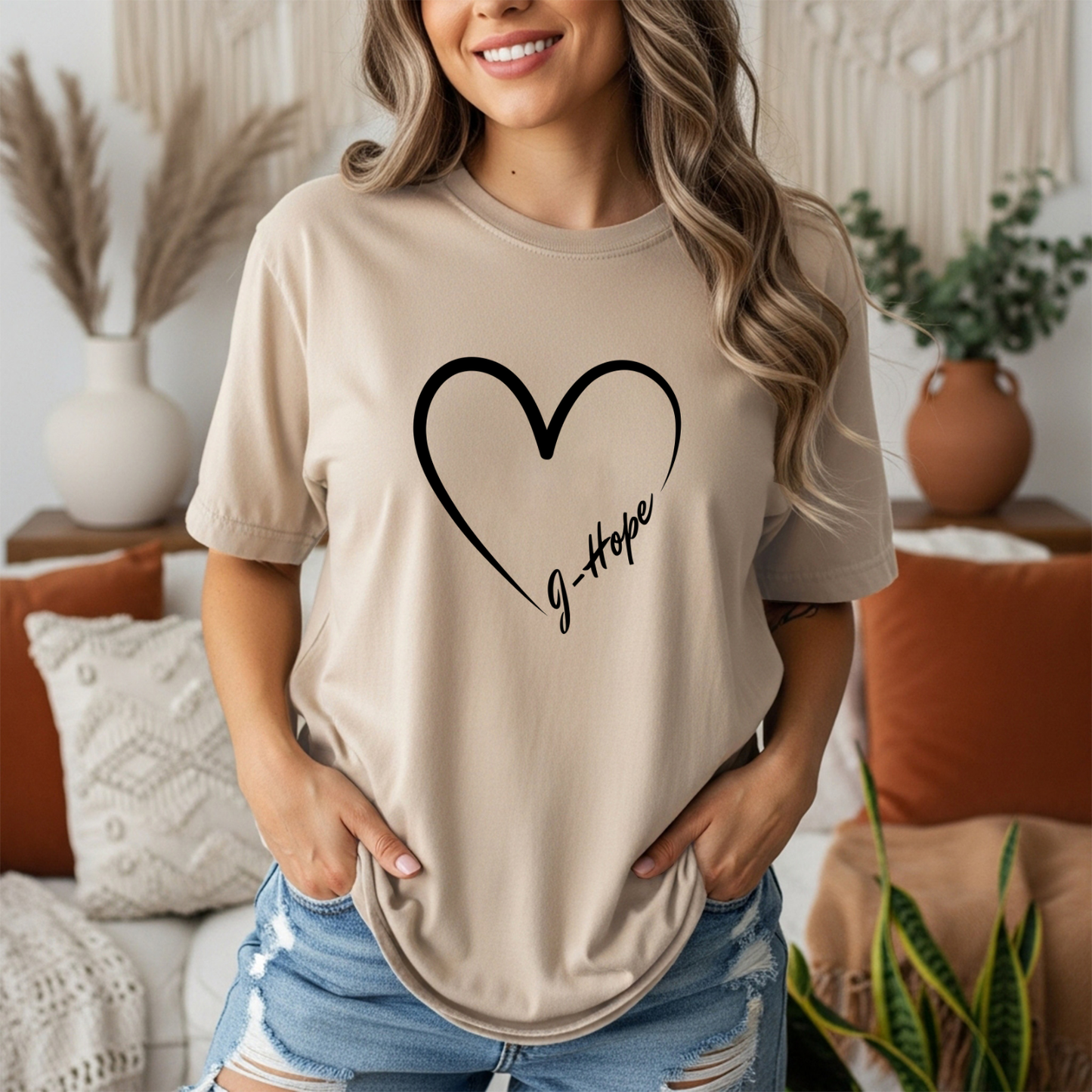J-Hope of BTS Minimalist Heart Outline T-Shirt
