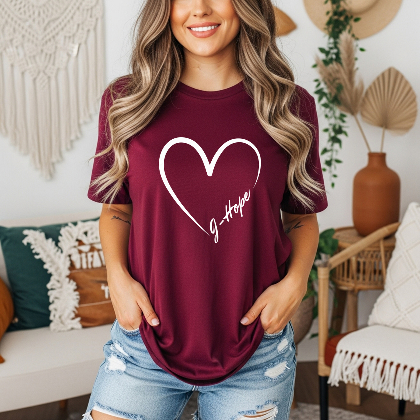 J-Hope of BTS Minimalist Heart Outline T-Shirt