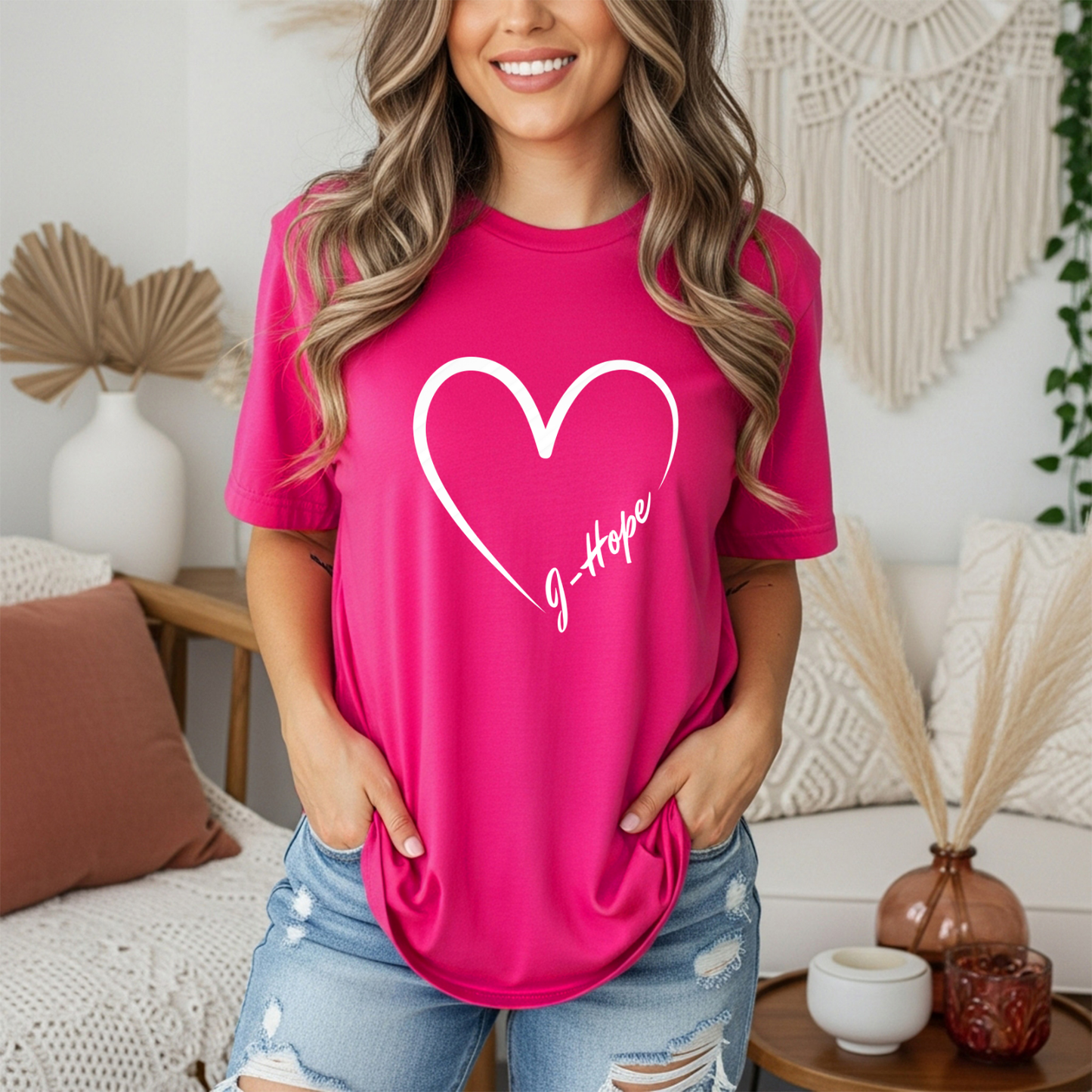 J-Hope of BTS Minimalist Heart Outline T-Shirt