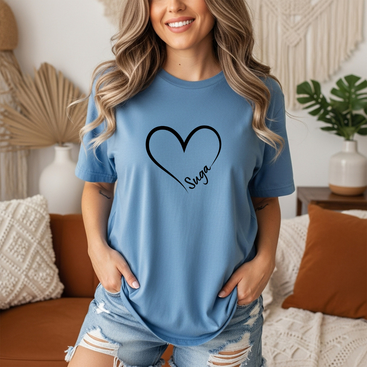 SUGA of BTS Minimalist Heart Outline T-Shirt