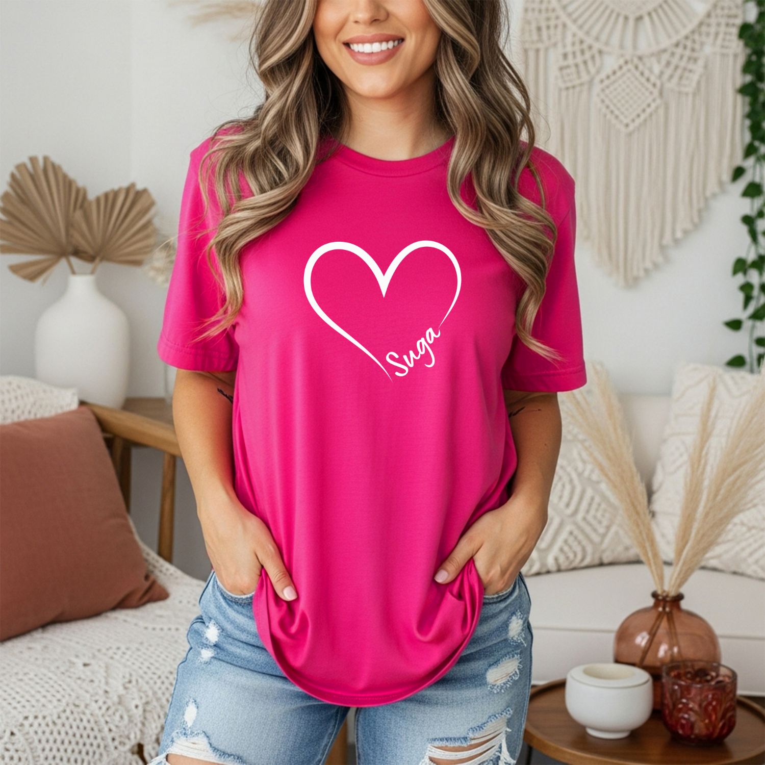 SUGA of BTS Minimalist Heart Outline T-Shirt