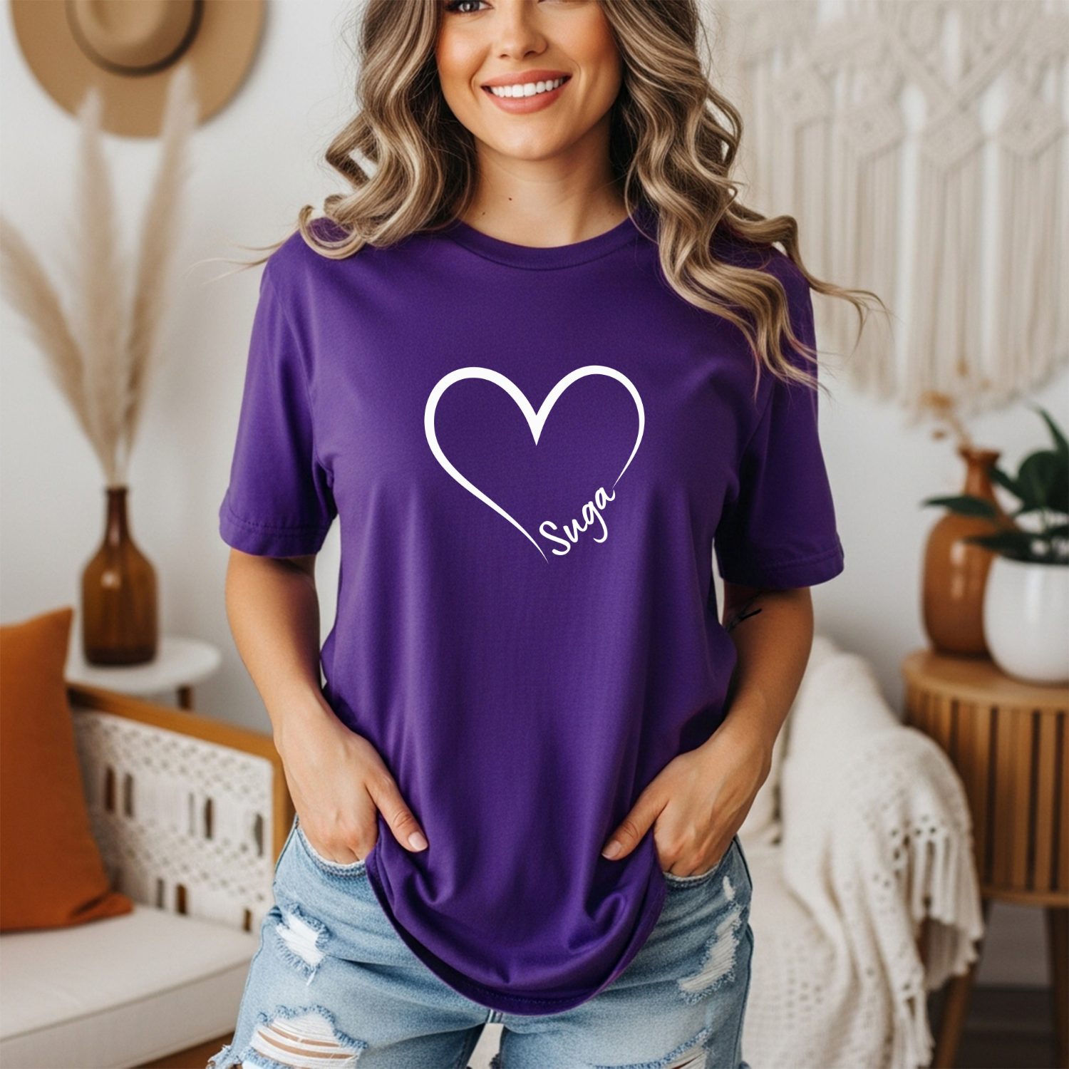 SUGA of BTS Minimalist Heart Outline T-Shirt