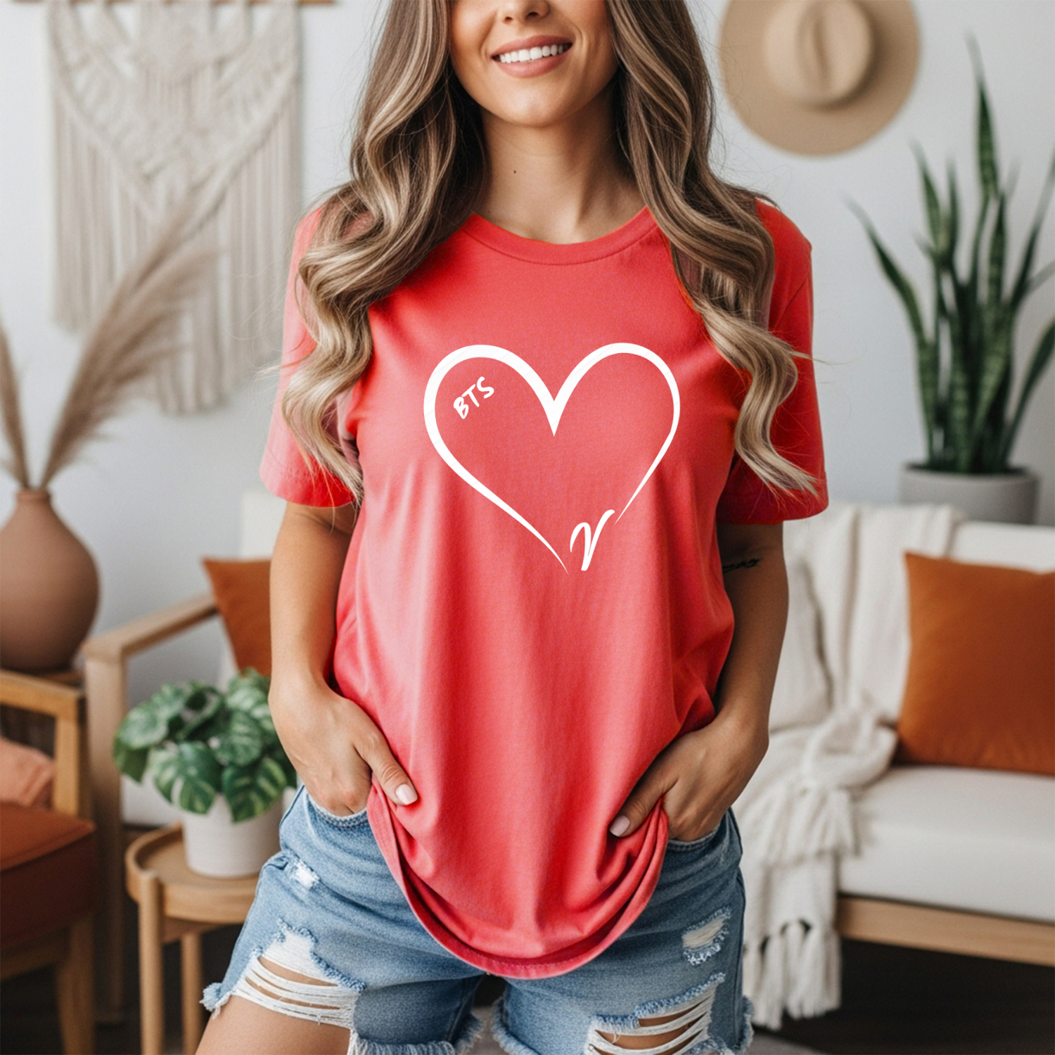 V of BTS Minimalist Heart Outline T-Shirt