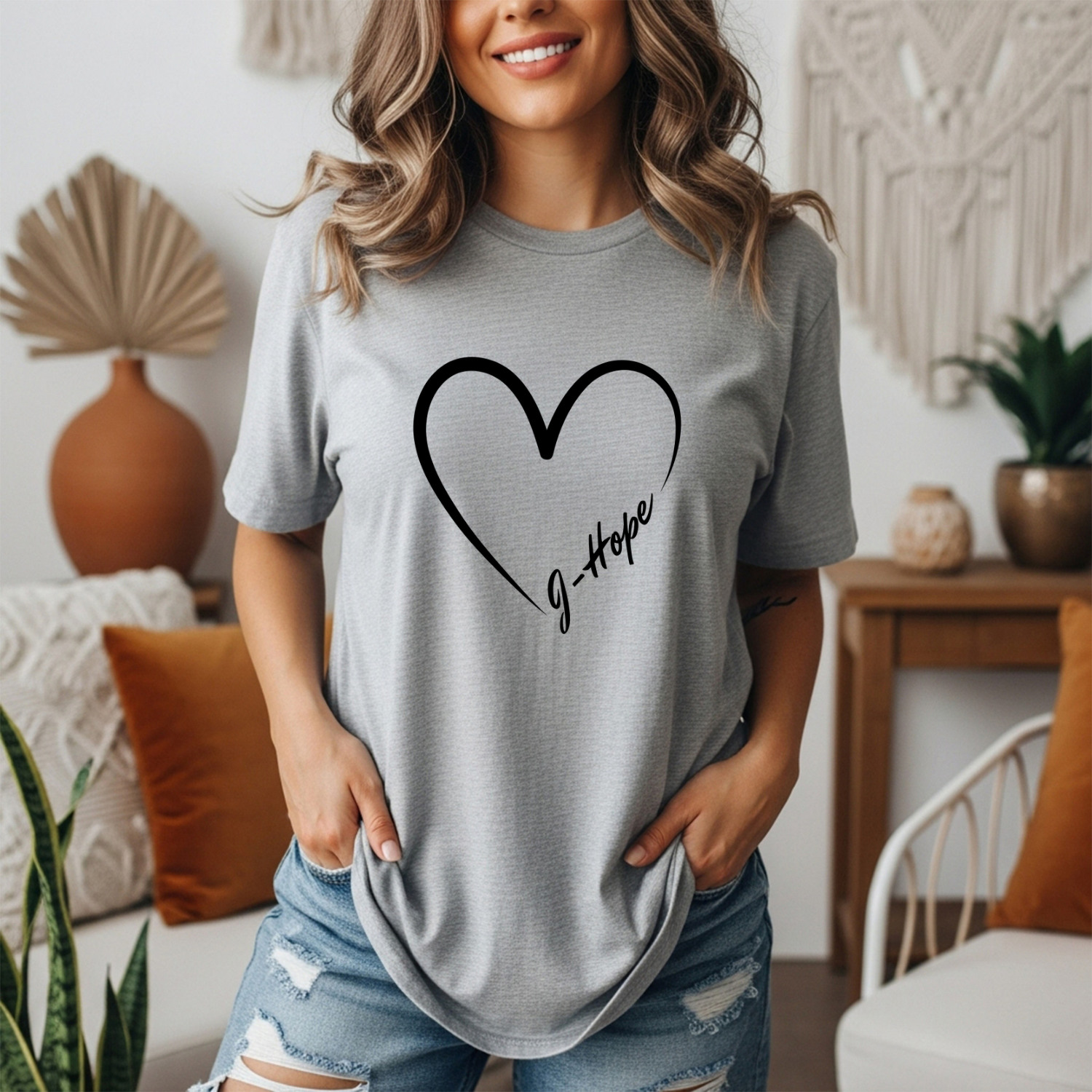 J-Hope of BTS Minimalist Heart Outline T-Shirt