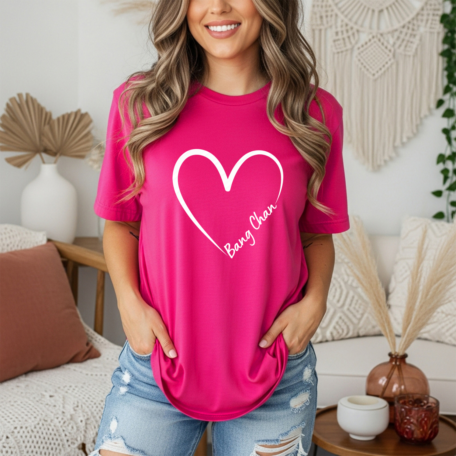 Minimalist Bang Chan Heart Outline T-Shirt | Stray Kids Fan Shirt