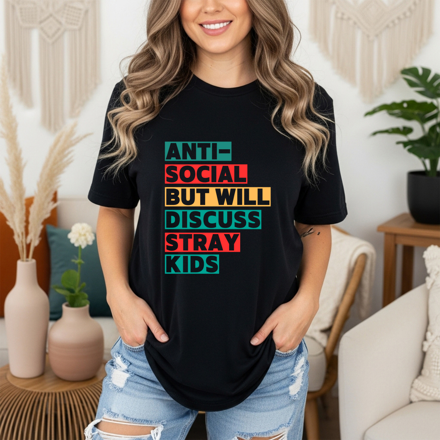 Antisocial But Will Discuss Stray Kids T-Shirt | Funny K-Pop STAY Graphic Tee