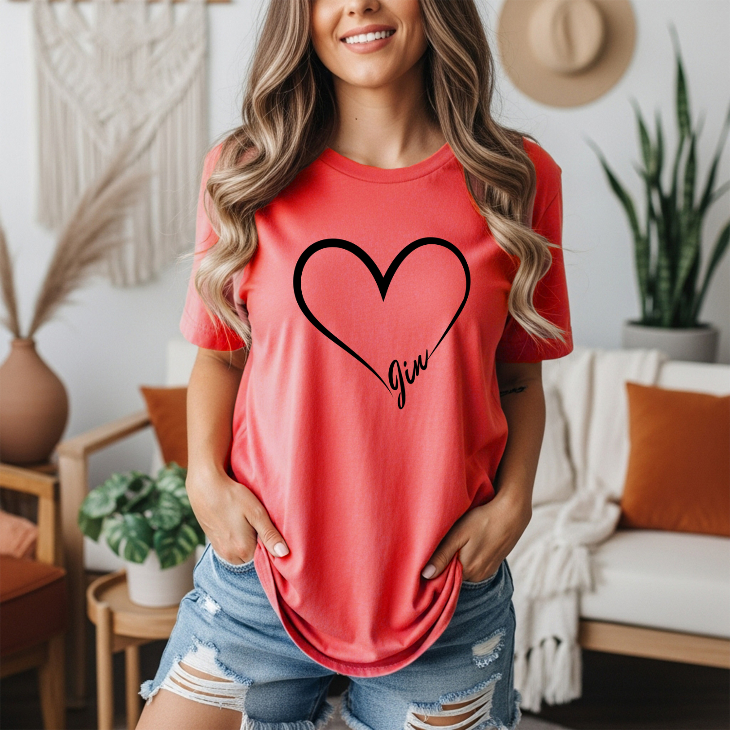 JIN of BTS Minimalist Heart Outline T-Shirt